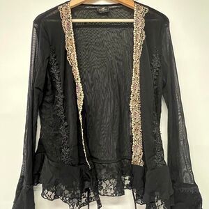 Women's Black Cardigan Sheer Lace Fairycore